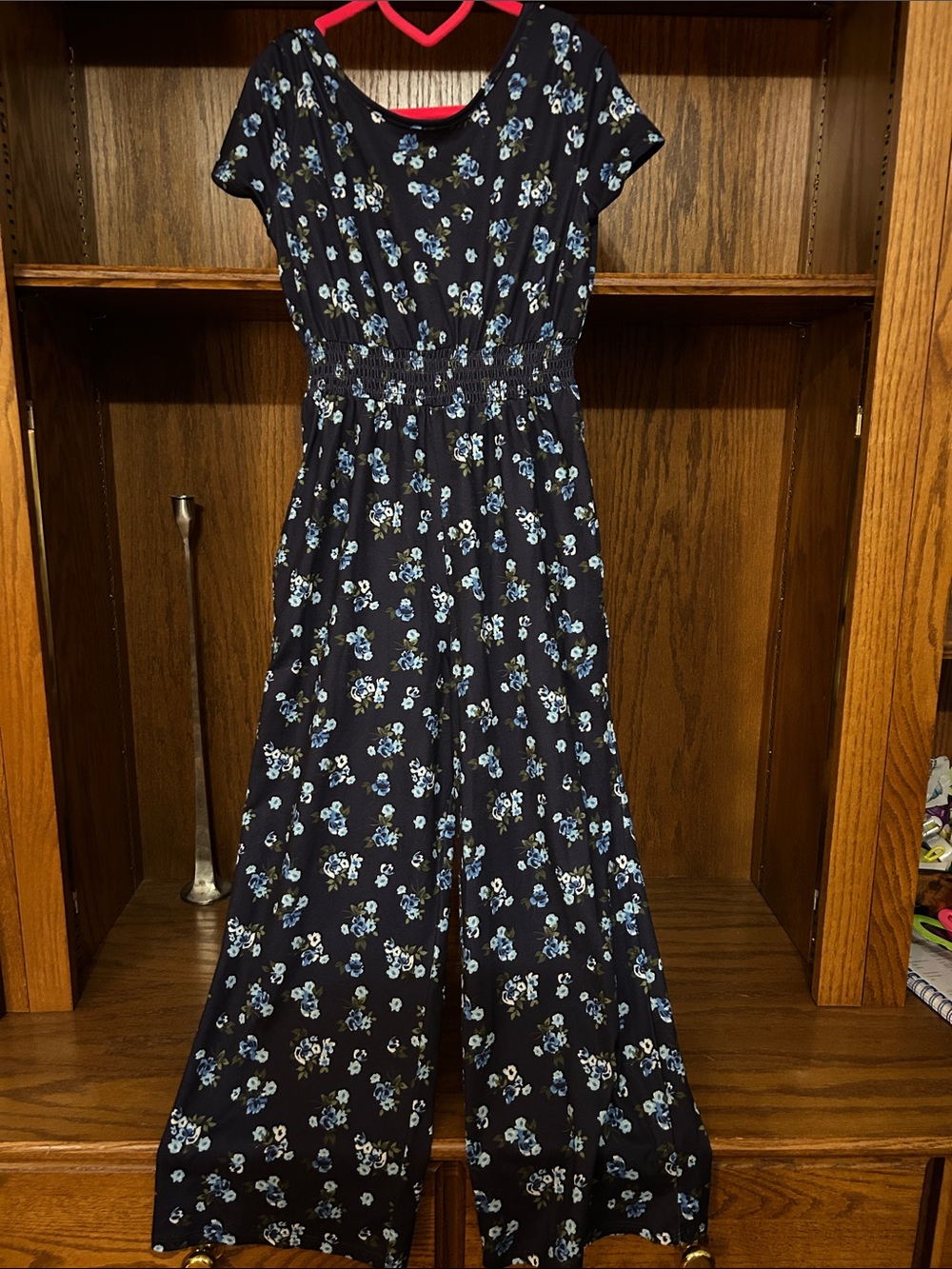 Girls' Black Floral Jumpsuit with Elastic Waist